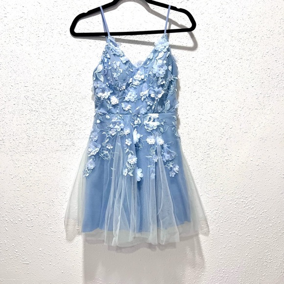 Teeze Me Blue Spaghetti Strap Prom Dress 3/4 - Picture 2 of 12